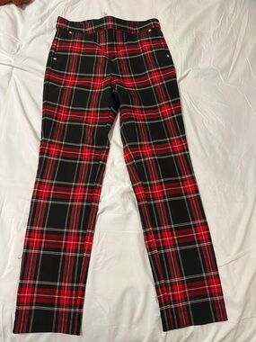 Anne Klein Red and Black Plaid Chinos